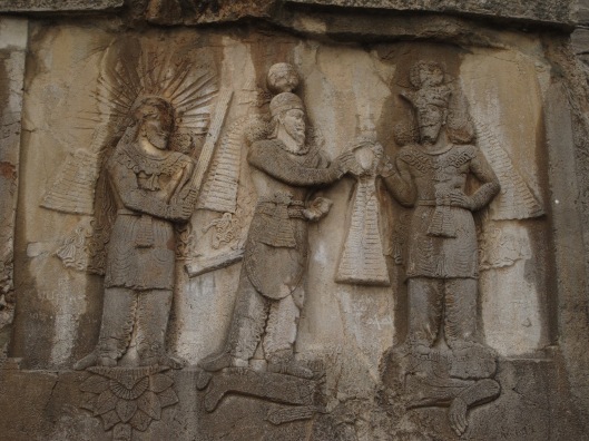 Bas relief at Tagh-e Bostan showing the defeated Julian the Apostate under the feet  of Shapur II